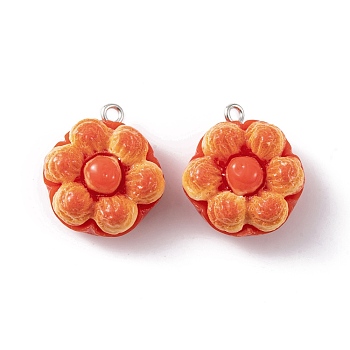 Resin Imitation Food Pendants, Bread Charms with Platinum Plated Iron Loops, Orange Red, 23x20x11.5mm, Hole: 2mm