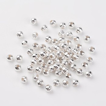 Iron Corrugated Beads, Silver Color Plated, Round, 6mm in diameter, hole: 2mm, about 1610pcs/500g
