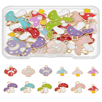 24Pcs 12 Styles Autumn Theme Alloy Enamel Pendants, Mushroom, Mixed Color, 15~19.5x13~18x1.5~2.5mm, Hole: 1.5~2.5mm, 2pcs/style