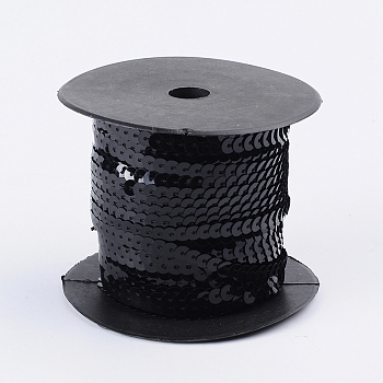 Plastic Paillette/Sequins Chain Rolls, AB Color, Black, 6mm