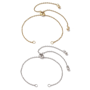 2Pcs 2 Colors Adjustable 304 Stainless Steel Cable Chains Bracelets Making, with Brass Stopper Bead, Golden & Stainless Steel Color, 9-3/8 inch(23.8cm), 1pc/color