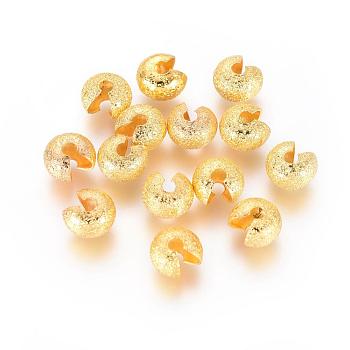 Brass Crimp Beads Covers, Nickel Free, Golden, 4mm in diameter, 3mm thick, Hole: 2mm