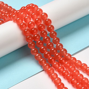 Baking Painted Imitation Jade Glass Round Bead Strands, Coral, 8.5~9mm, Hole: 1.5mm, about 105pcs/strand, 31.8 inch