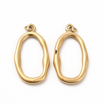 Ion Plating(IP) 304 Stainless Steel Pendants, with Jump Ring, Oval, Real 14K Gold Plated, 21.5x12x2mm, Hole: 2mm