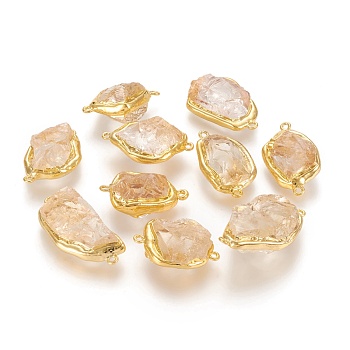 Natural Citrine Links, with Brass Golden Tone Findings, Nuggets, 31~41.5x19~23x11~14mm, Hole: 1.8mm