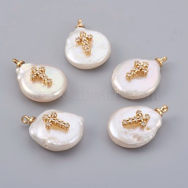 Real Gold Plated White Cross Pearl Pendants