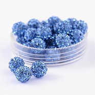 Pave Disco Ball Beads, Polymer Clay Rhinestone Beads, Grade A, Round, Light Sapphire, PP12(1.8~1.9mm), 8mm, Hole: 1mm(RB-H258-8MM-211)