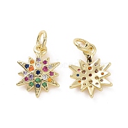 Brass Micro Pave Cubic Zirconia Charm, with Jump Rings, Sparkling Star Charm, Real 18K Gold Plated, 13.5x10x2.5mm, Hole: 3.2mm(KK-E068-VF171)