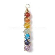 Chakra Gemstone Copper Wire Wrapped Big Pendants, Round Charms, Real 18K Gold Plated, 53.5x7~8mm, Hole: 4mm(PALLOY-JF02494)