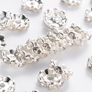 Brass Rhinestone Spacer Beads, Grade B, Clear, Silver Color Plated, Size: about 10mm in diameter, 4mm thick, hole: 2mm(RSB033-B01)