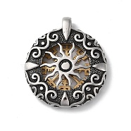 Ion Plating(IP) 304 Stainless Steel Pendants, Flat Round with Hollow Sun & Vegvisir, Antique Silver & Golden, 39x34.5x7mm, Hole: 4x4mm(STAS-D014-20AS)
