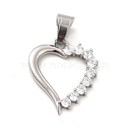 304 Stainless Steel Pendants, with Crystal Rhinestone, Heart Charms, Stainless Steel Color, 26x22x3mm, Hole: 8x4.5mm(STAS-K243-18P)
