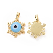 Handmade Evil Eye Lampwork Pendants, with Real 18K Gold Plated Tone Brass Findings, Snowflake Charm, Light Sky Blue, 15x16x4mm, Hole: 4x6.5mm(ZIRC-F136-04G-08)