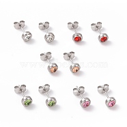 Rhinestone Column Stud Earrings, Stainless Steel Color Plated 304 Stainless Steel Jewelry for Women, Mixed Color, 15x6mm, Pin: 0.8mm(EJEW-H357-04P-A)