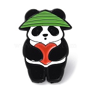 Panda with Heart Enamel Pin, Black Tone Alloy Brooch for Backpack Clothes, Lime Green, 29x20.5x1.5mm(JEWB-A019-01D)