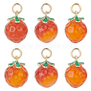 6Pcs Natural Agate Peach Charms, with Golden Tone Alloy Findings, 15x11mm(G-OC0004-36)
