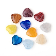 Czech Glass Beads, Heart with Strip Pattern, Mixed Color, 15~16x15~16x5~6mm, Hole: 1mm, about 60pcs/bag(GLAA-G077-10)