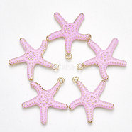 Spray Painted Alloy Pendants, Starfish/Sea Stars, Light Gold, Pink, 29x27x3mm, Hole: 2mm(PALLOY-T065-24C)