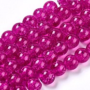 Crackle Glass Beads Strands, High Luster, Round, Fuchsia, 8x7~7.5mm, Hole: 1.5mm, about 114pcs/strand, 31.4 inch(CCG-Q001-8mm-A05)