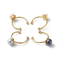 Shell Pearl Round Beads Cuff Rings, Open Rings, with 304 Stainless Steel Cuff Ring, Mixed Color, 1.5~3mm, US Size 8(18.1mm)(RJEW-JR00375)