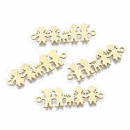 201 Stainless Steel Links connectors, Laser Cut, Girl with Boy and Dog, Golden, 10x32x1mm, Hole: 1.5mm(STAS-R104-008G)