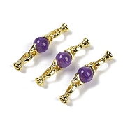 Natural Amethyst with Brass Fold Over Clasps, Real 18K Gold Plated, Long-Lasting Plated, Rack Plating, Round, 38mm(G-G141-03G-13)