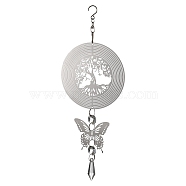 Butterfly 201 Stainless Steel 3D Wind Spinner with Glass Pendant, for Outside Yard and Garden Decoration, Tree, 258mm, Pendant: 205x98x12mm(HJEW-E011-01P-01)