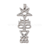 201 Stainless Steel Big Pendants, Star & Satan Cross & Lucifer Symbols Charm, Stainless Steel Color, 64.5x24.5x1.5mm, Hole: 4x7mm(STAS-A094-08P)