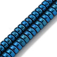 Electroplated Synthetic Non-magnetic Hematite Beads Strands, Disc, Heishi Beads, Blue Plated, 6x3mm, Hole: 1mm, about 135~138pcs/strand, 15.47''~15.75''(39.3~40cm)(G-K361-A03-03)