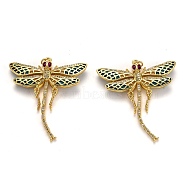 Brass Micro Pave Cubic Zirconia Pendants, with Enamel and Jump Rings, Long-Lasting Plated, Dragonfly, Real 18K Gold Plated, 45x40x6mm, Jump Ring: 5x1mm, 3mm Inner Diameter(X-ZIRC-L100-004G)