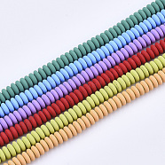 Spray Painted Non-magnetic Synthetic Hematite Beads Strands, Flat Round, Mixed Color, 6x2.5mm, Hole: 1mm, about 150pcs/strand, 15.94 inch(40.5cm)(G-T124-18B)