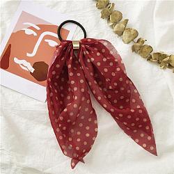 Polka Dot Pattern Cloth Elastic Hair Accessories, for Girls or Women, with Iron Findings, Hair Ties with Long Tail, Knotted Bow Hair Scarf, FireBrick, 250mm(OHAR-PW0007-17D)