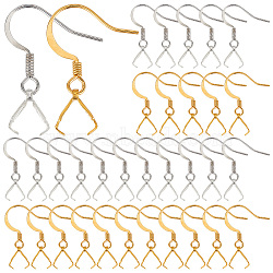 40 Pair 2 Color Brass Earring Hooks, Ear Wire with Alloy Ice Pick Pinch Bails, Platinum & Golden, 24mm, 20 Pair/color(EJEW-AB00049)