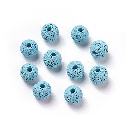 Unwaxed Natural Lava Rock Beads, for Perfume Essential Oil Beads, Aromatherapy Beads, Dyed, Round, Sky Blue, 8.5mm, Hole: 1.5~2mm(G-F325-8mm-A02)