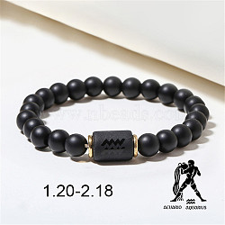 12 Constellations Theme Frosted Black Stone Round Beaded Stretch Bracelets for Women Men, Aquarius, 7-1/8 inch(18cm)(WG3EE4F-02)