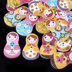 2-Hole Printed Wooden Buttons, Lead Free, Dyed, Matryoshka, Mixed Color, 30.5x17.5x2.5mm, Hole: 2mm(BUTT-S022-09-LF)