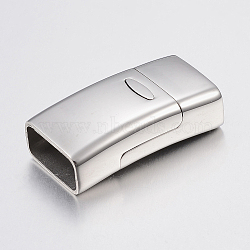 Rectangle Smooth Surface 304 Stainless Steel Magnetic Clasps with Glue-in Ends, Stainless Steel Color, 29x15.5x9mm, Hole: 7x13.5mm(STAS-I037-33)