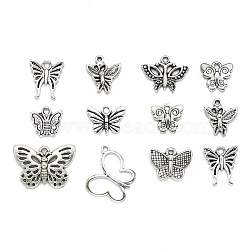 Tibetan Style Alloy Pendants, Butterfly, Mixed Style, Antique Silver, 10~75x10~47x1~3mm, Hole: 1~5mm(TIBEP-MSMC019-AS)