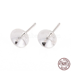925 Sterling Silver Stud Earring Findings, Silver, Tray: 6mm, 13mm, pin: 0.7mm(STER-K167-027D-S)
