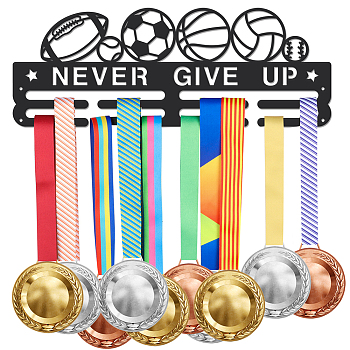 Sports Ball Theme Iron Medal Hanger Holder Display Wall Rack, with Screws, Word Never Give Up, Word, 150x400mm