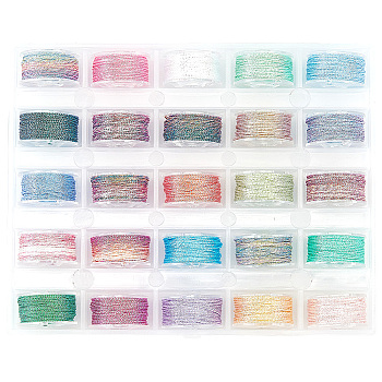 25 Rolls 25 Colors Polyester Cord, Segment Dyed Cord, with Plastic Spool, Mixed Color, 0.2mm, about 10.94 Yards(10m)/roll, 1 roll/color