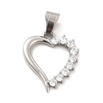 304 Stainless Steel Pendants, with Crystal Rhinestone, Heart Charms, Stainless Steel Color, 26x22x3mm, Hole: 8x4.5mm