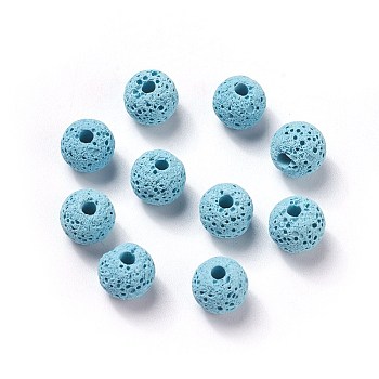Unwaxed Natural Lava Rock Beads, for Perfume Essential Oil Beads, Aromatherapy Beads, Dyed, Round, Sky Blue, 8.5mm, Hole: 1.5~2mm