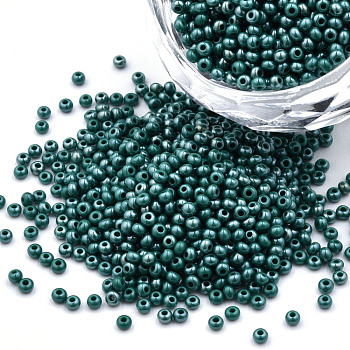 11/0 Czech Opaque Glass Seed Beads, Lustered, Round, Teal, 2.2x1.5mm, Hole: 0.7mm, about 500g/bag