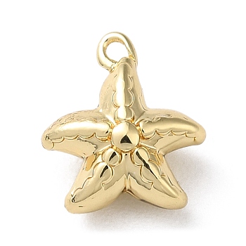 Brass Pendant, Marine Animal Charm, Golden, Starfish, 10x9x5mm, Hole: 1mm