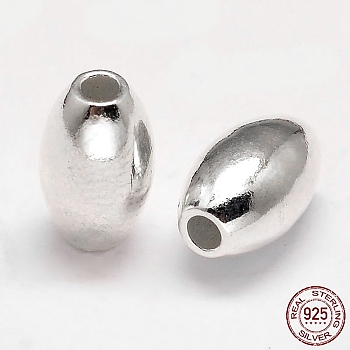 Oval 925 Sterling Silver Beads, Silver, 10x6mm, Hole: 2mm, about 35pcs/20g