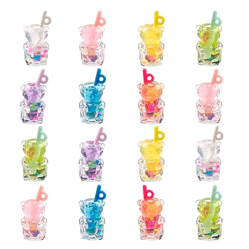 35Pcs 7 Colors Transparent Resin Pendants, Imitation Drink, Bear Bottle, Mixed Color, 28x14x13mm, Hole: 1.8mm, 5pcs/color