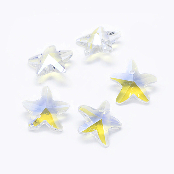 Faceted Glass Pendants, Star, Colorful, 14x15x6mm, Hole: 1mm