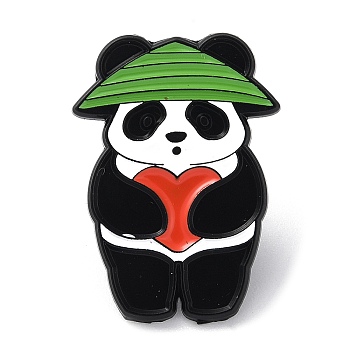 Panda with Heart Enamel Pin, Black Tone Alloy Brooch for Backpack Clothes, Lime Green, 29x20.5x1.5mm