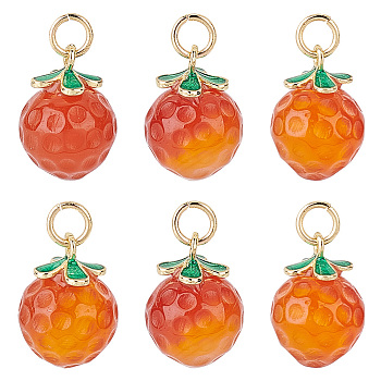 6Pcs Natural Agate Peach Charms, with Golden Tone Alloy Findings, 15x11mm